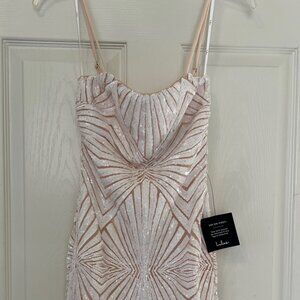 LULUS Shiny White/Beige Sequin Mini Dress